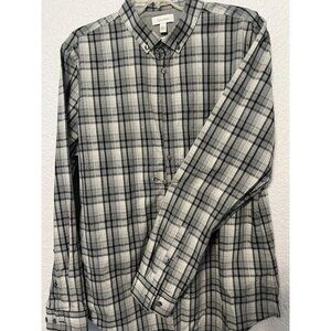 Calvin Klein Mens Plaid Button-Up Shirt Gray & Black Size L Long Sleeve